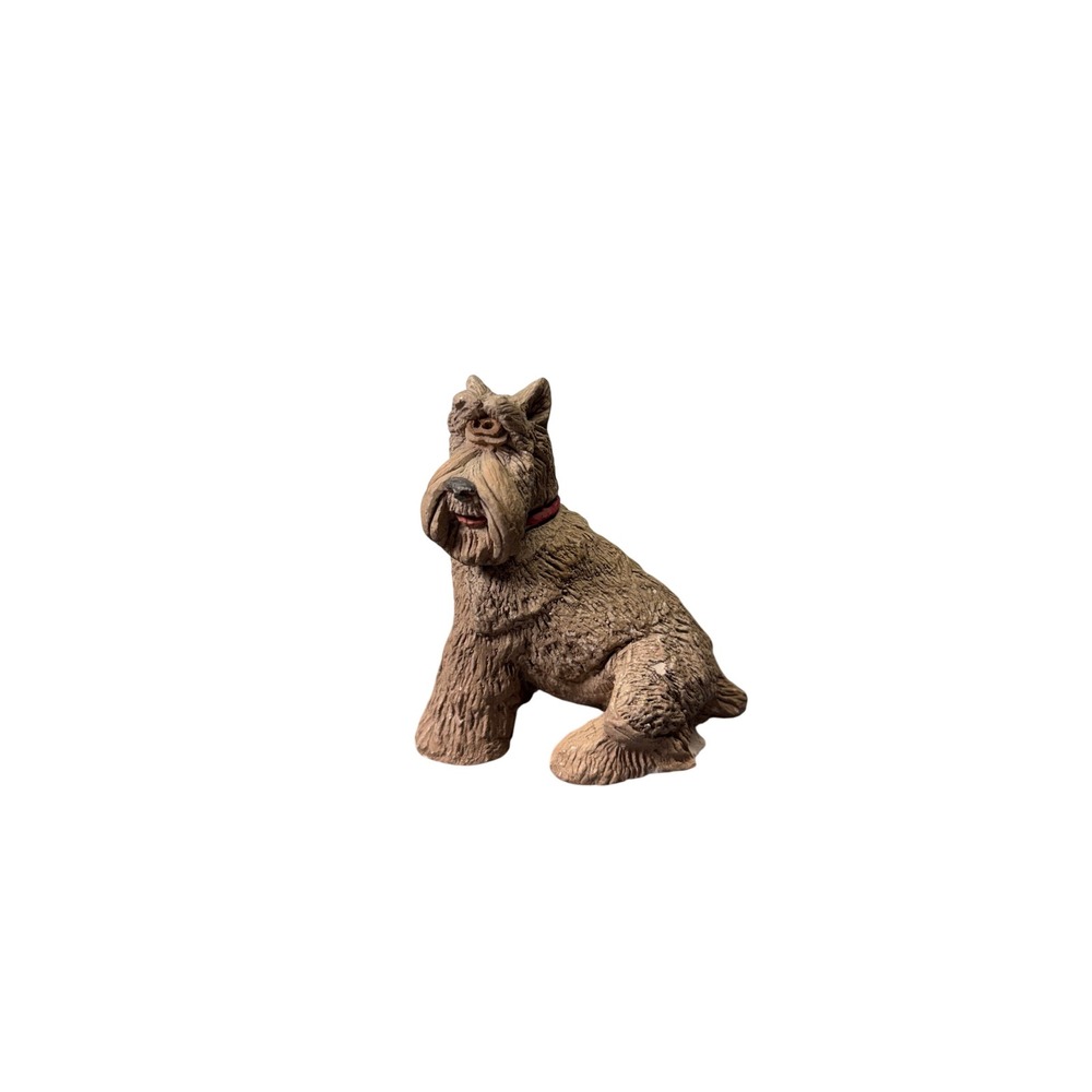 Vintage CJ Signed Schnauzer Dog Figurine Textured Brown Clay Terrier 4.5 Inch‎